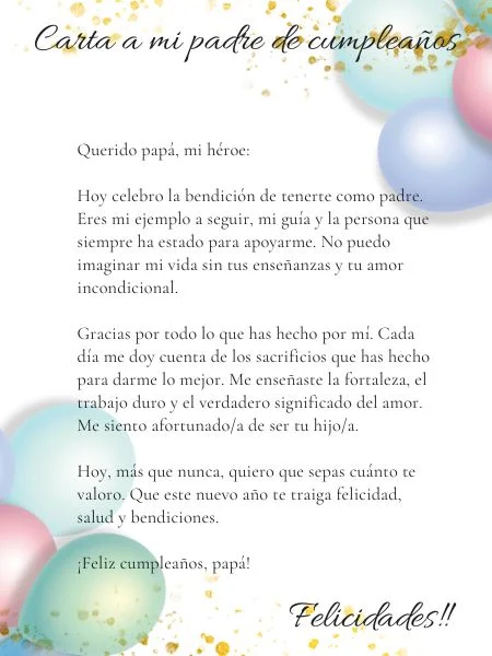 ejemplo de carta a mi padre de cumpleaños